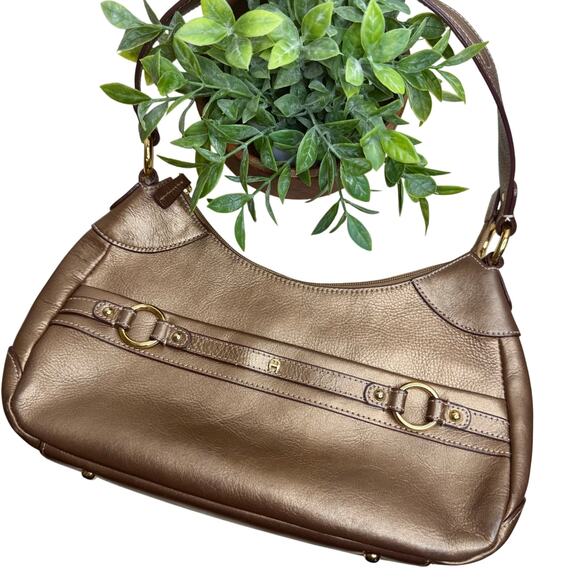 ETIENNE AIGNER VINTAGE Women’s Leather Shoulder Bag Bronze Gold Mid Size Purse - Picture 1 of 15